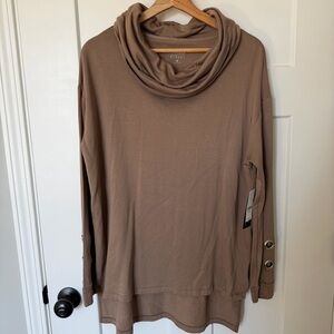 New York & Company Taupe Cowl Neck Fleece Sweater NEW Womens Small Cozy Top